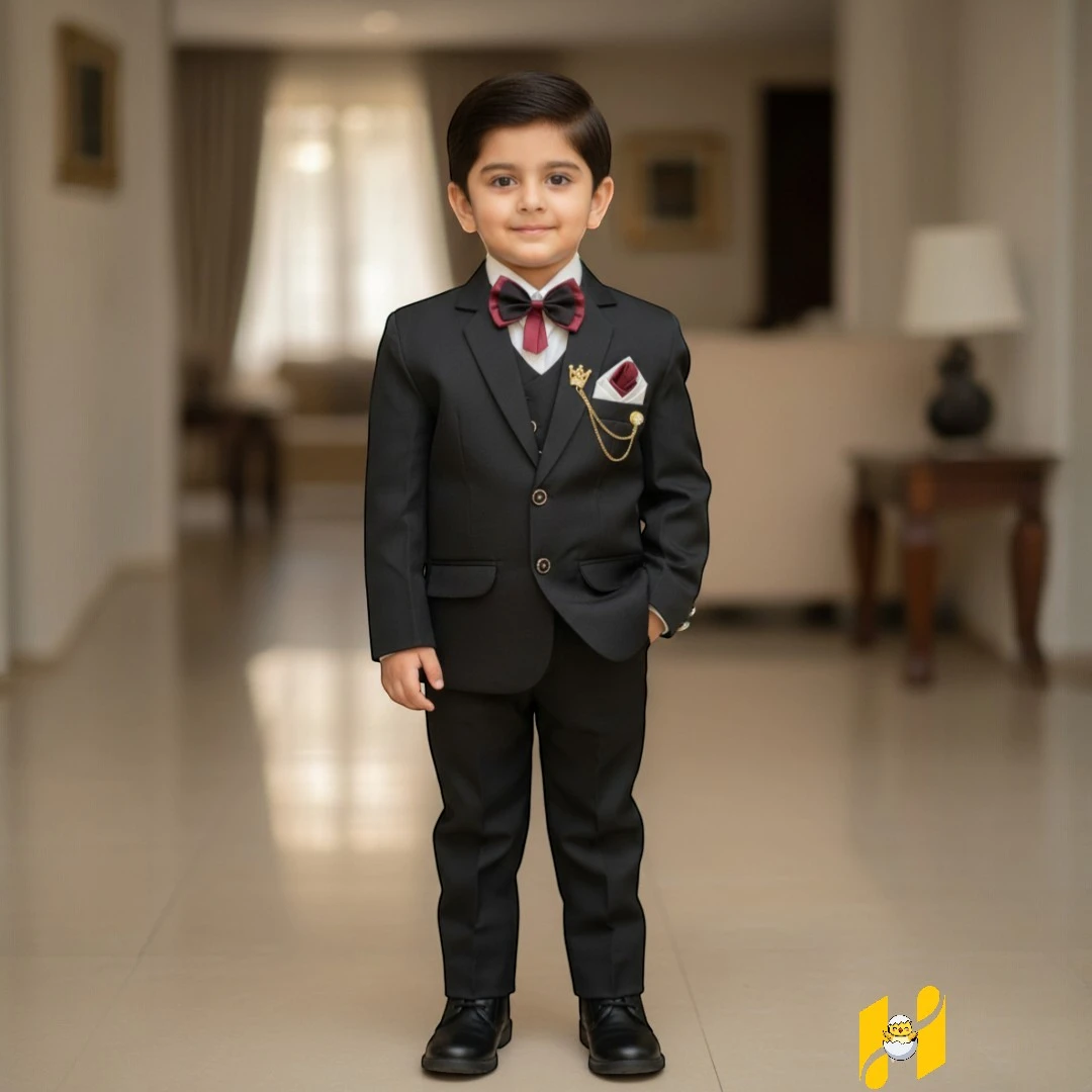 Black Pant Coat 5 Piece suit for boys