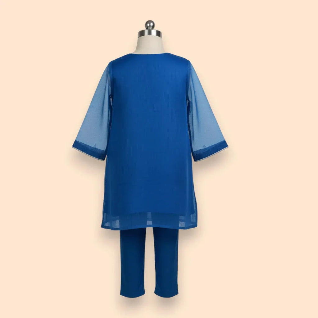 Blue Embroidered Frock Set