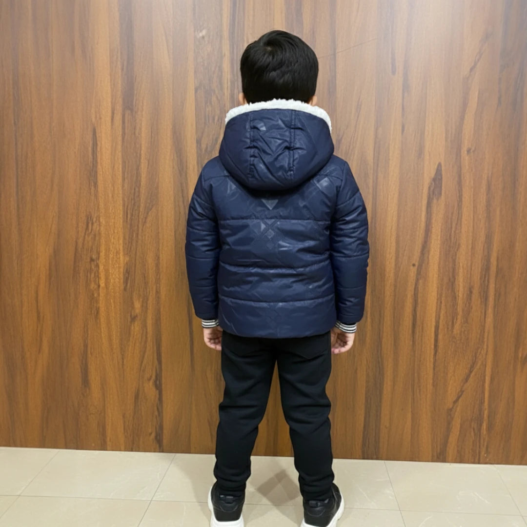 Blue Leather Jacket Winter Tracksuit Set