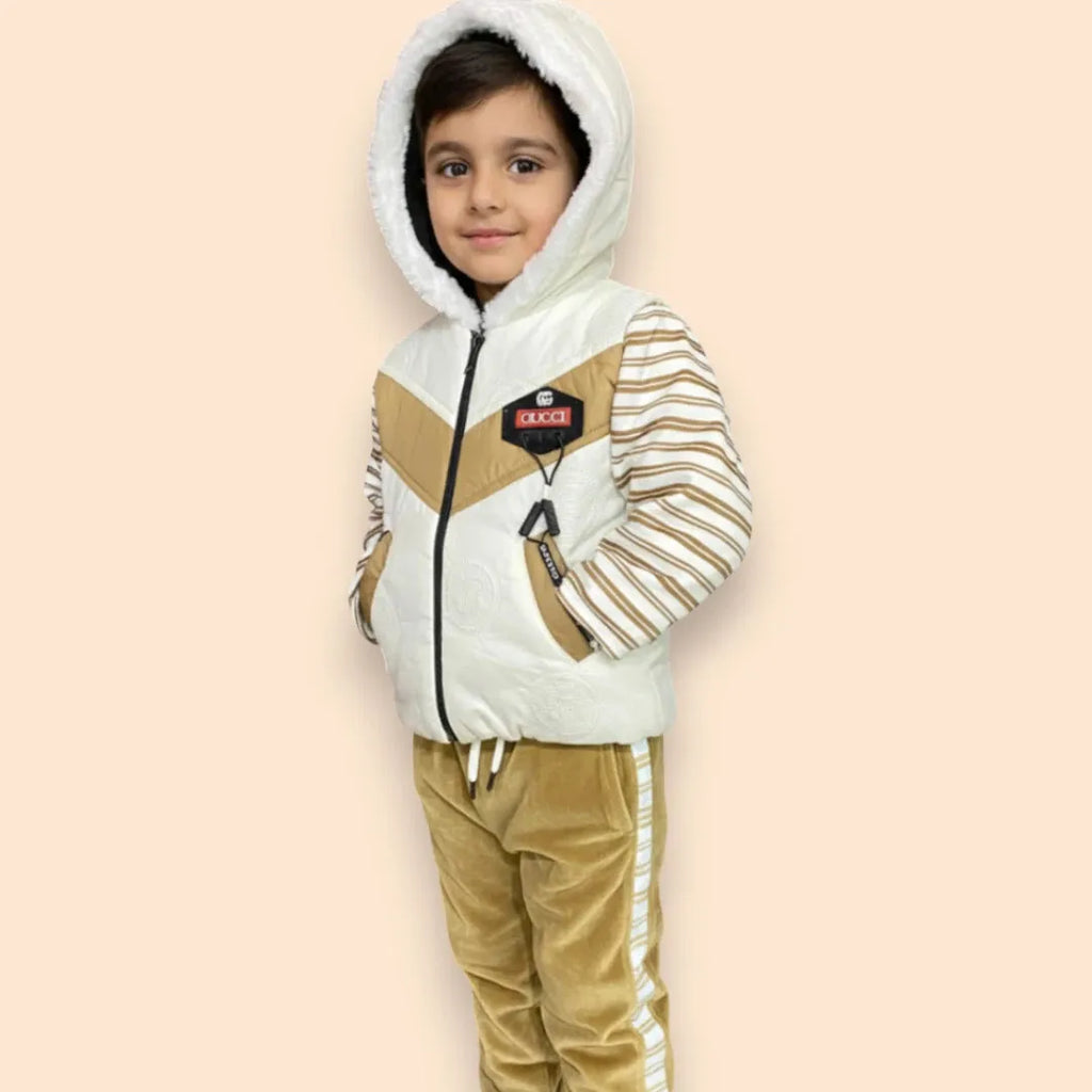 Brown and White Winter Jacket Outfit