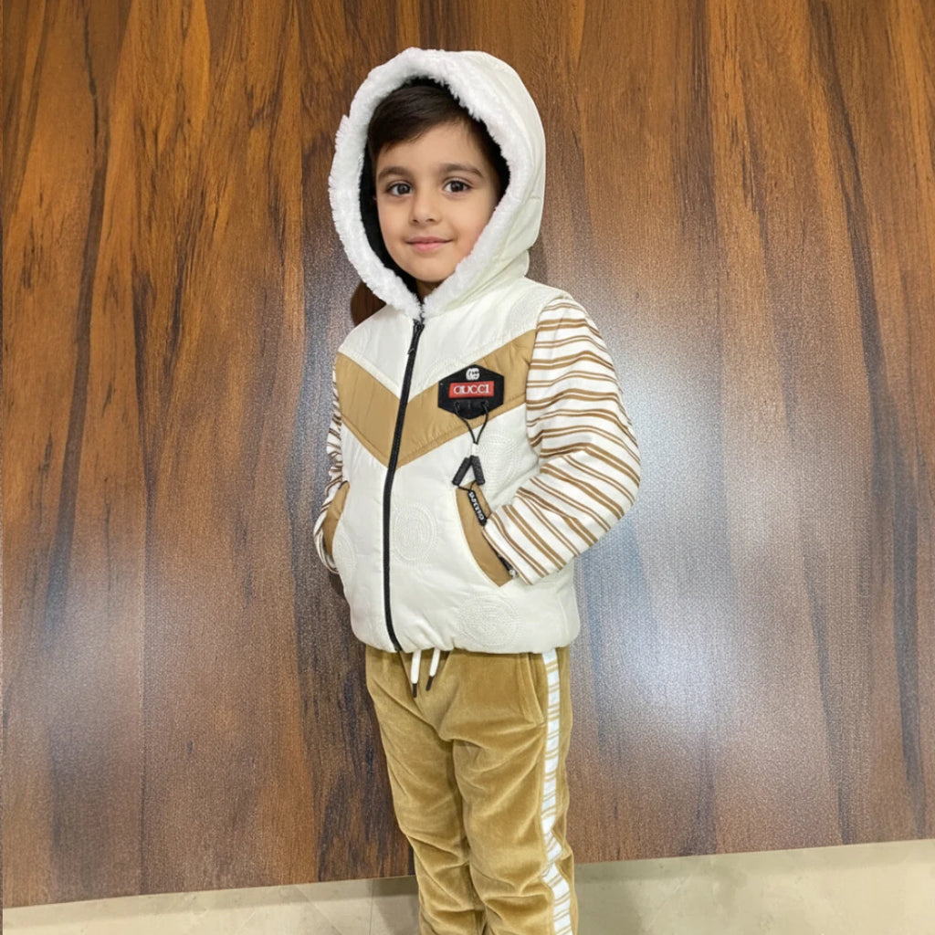 Brown and White Winter Jacket Outfit