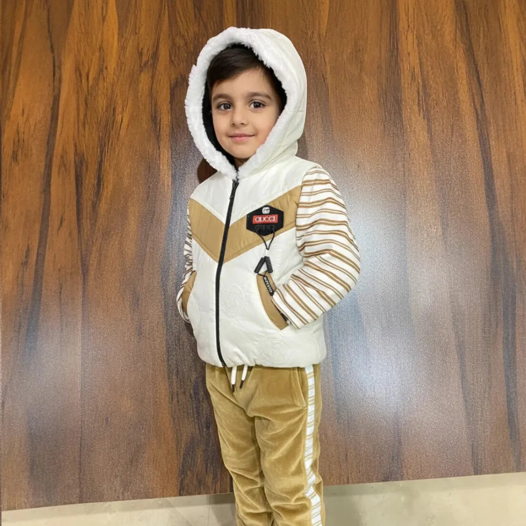 Brown and White Winter Jacket Outfit