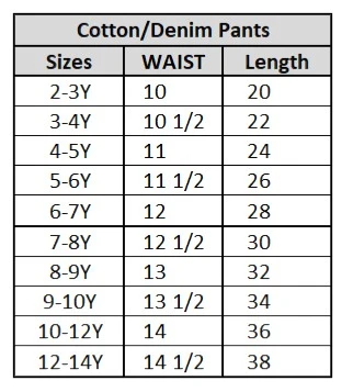 Size chart for Girl Dresses Sale – Girls Embroidered Pants Denim | Hatchlingzz