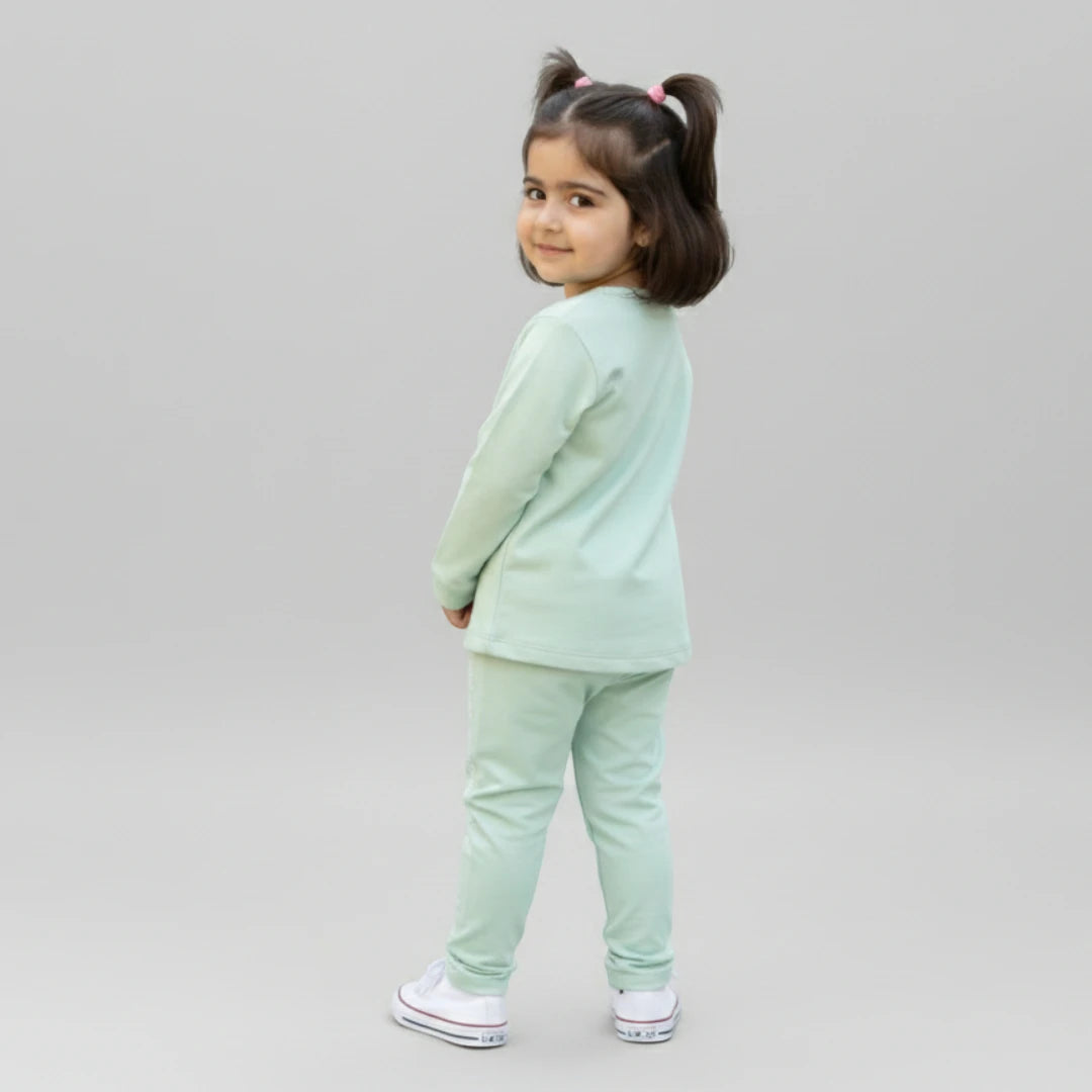 Girls Mint Green Fleece Tracksuit Back