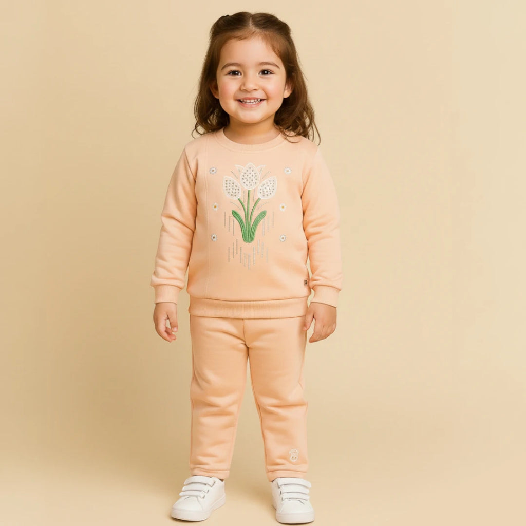 Girls Peach Fleece Tracksuit