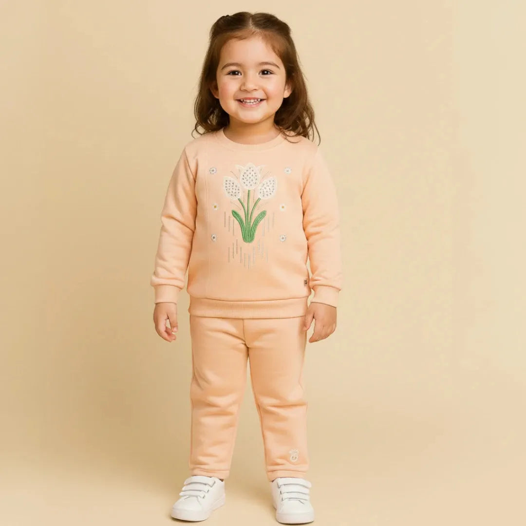 Girls Peach Fleece Tracksuit