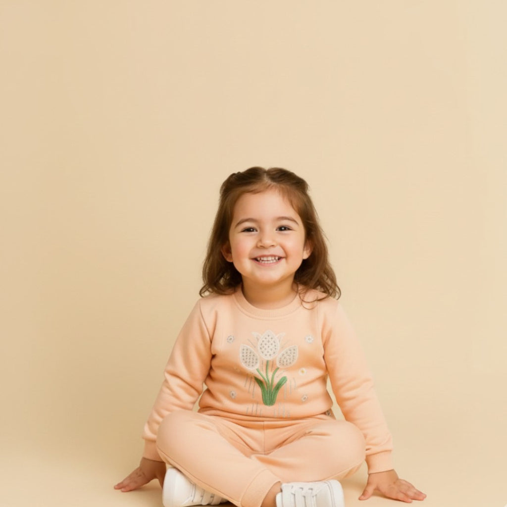 Girls Peach Fleece Tracksuit Back Pose