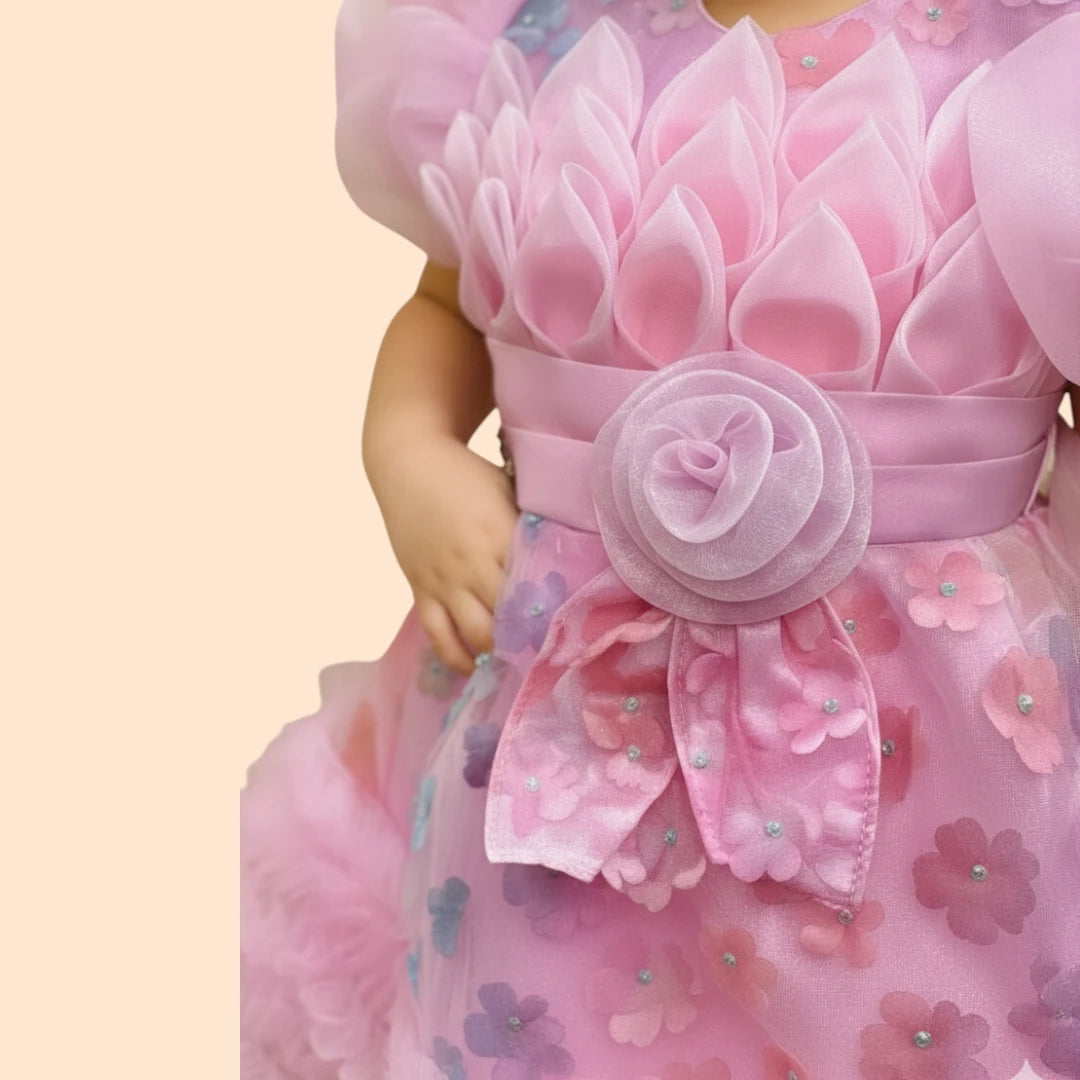 Girls Pink Fairy Frockn with Floral Details