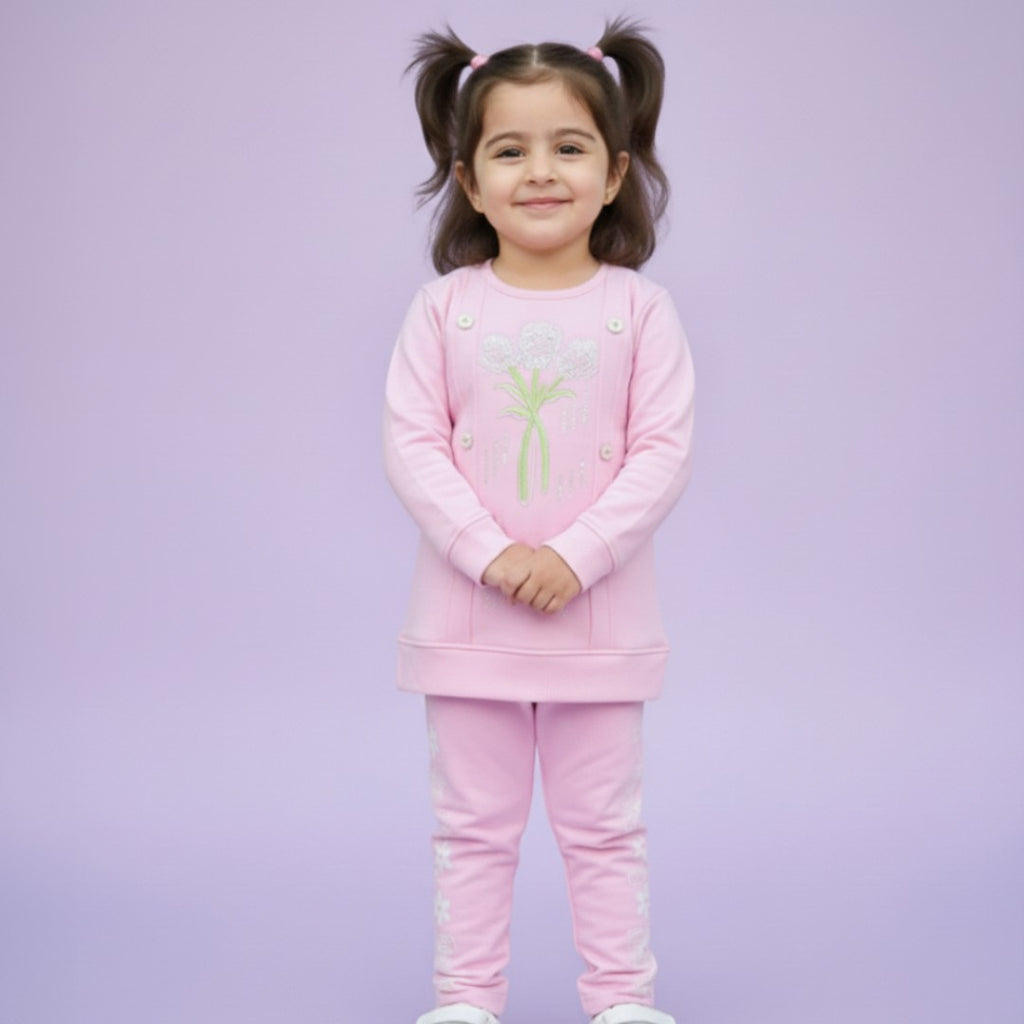 Girls Pink Fleece Tracksuit front