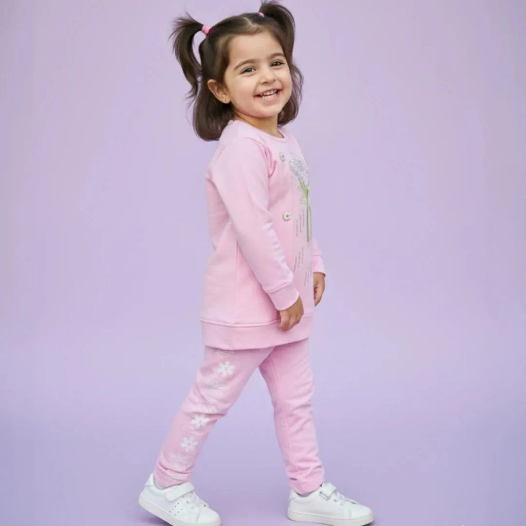 Girls Pink Fleece Tracksuit side