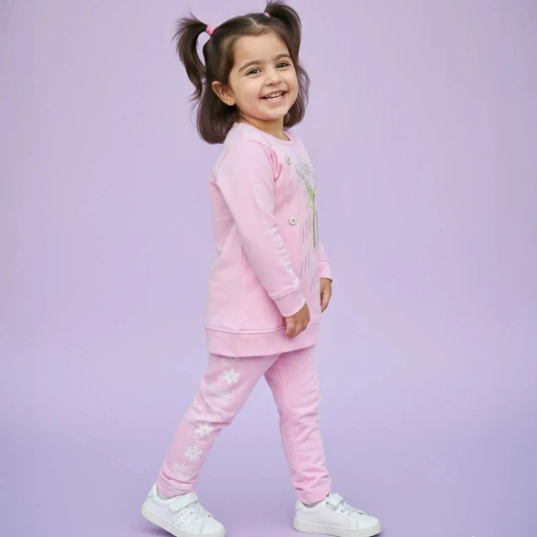 Girls Pink Fleece Tracksuit side
