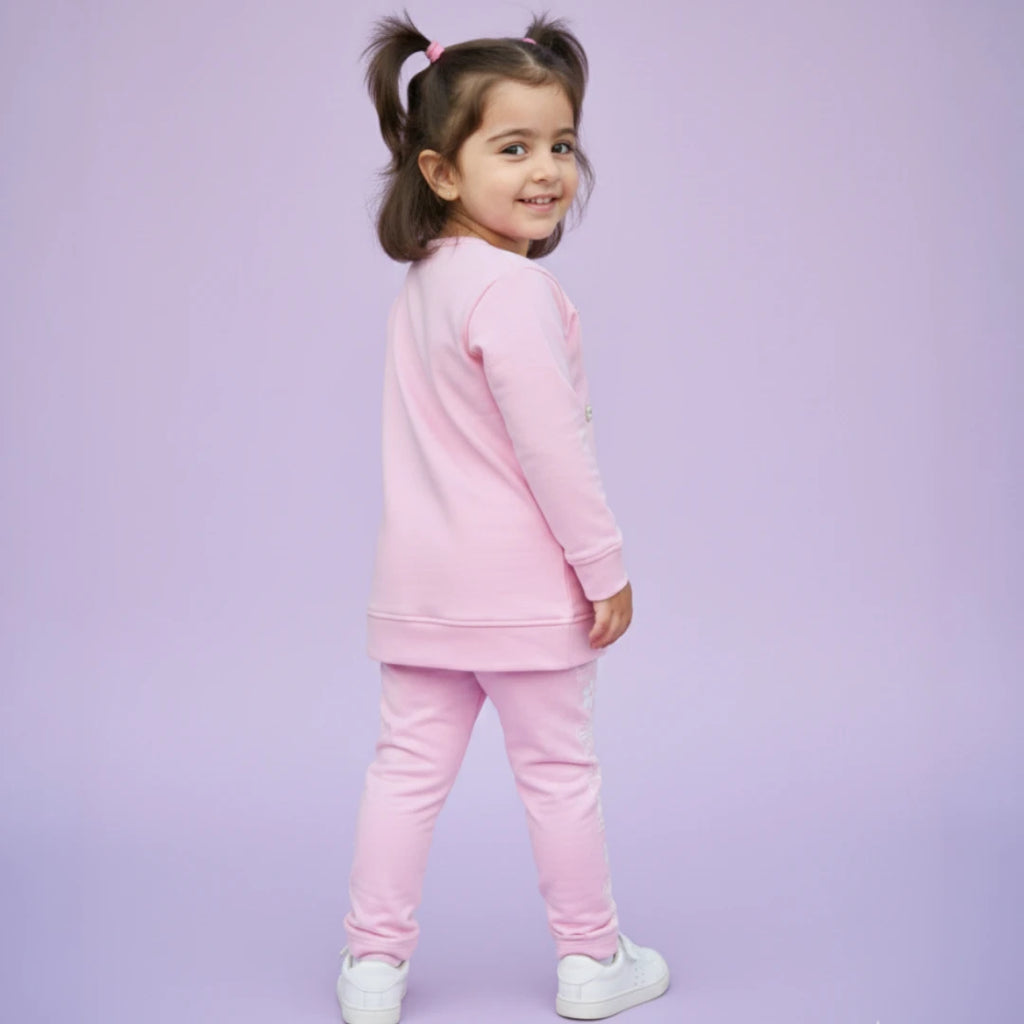 Girls Pink Fleece Tracksuit back