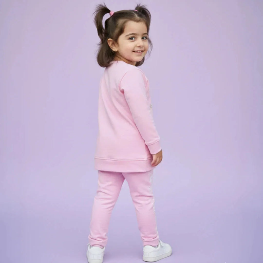Girls Pink Fleece Tracksuit back