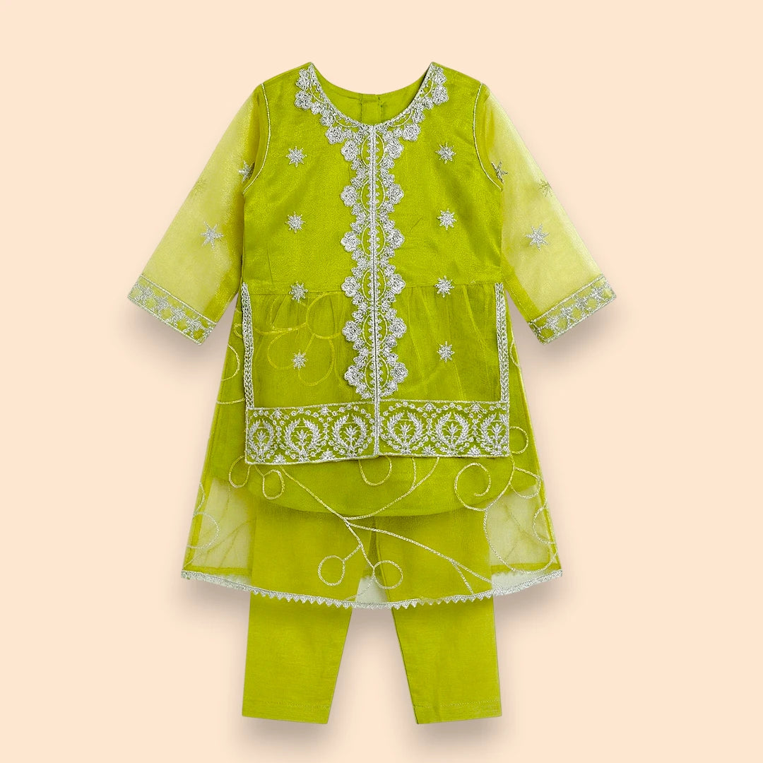 Green Embroidered Fancy Frock Set