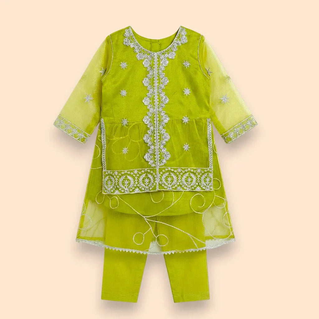 Green Embroidered Fancy Frock Set