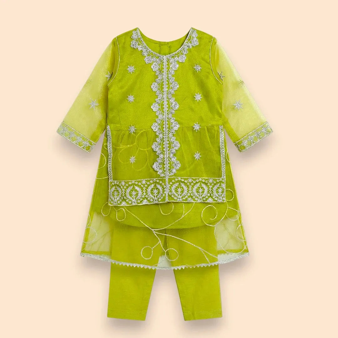 Green Embroidered Fancy Frock Set