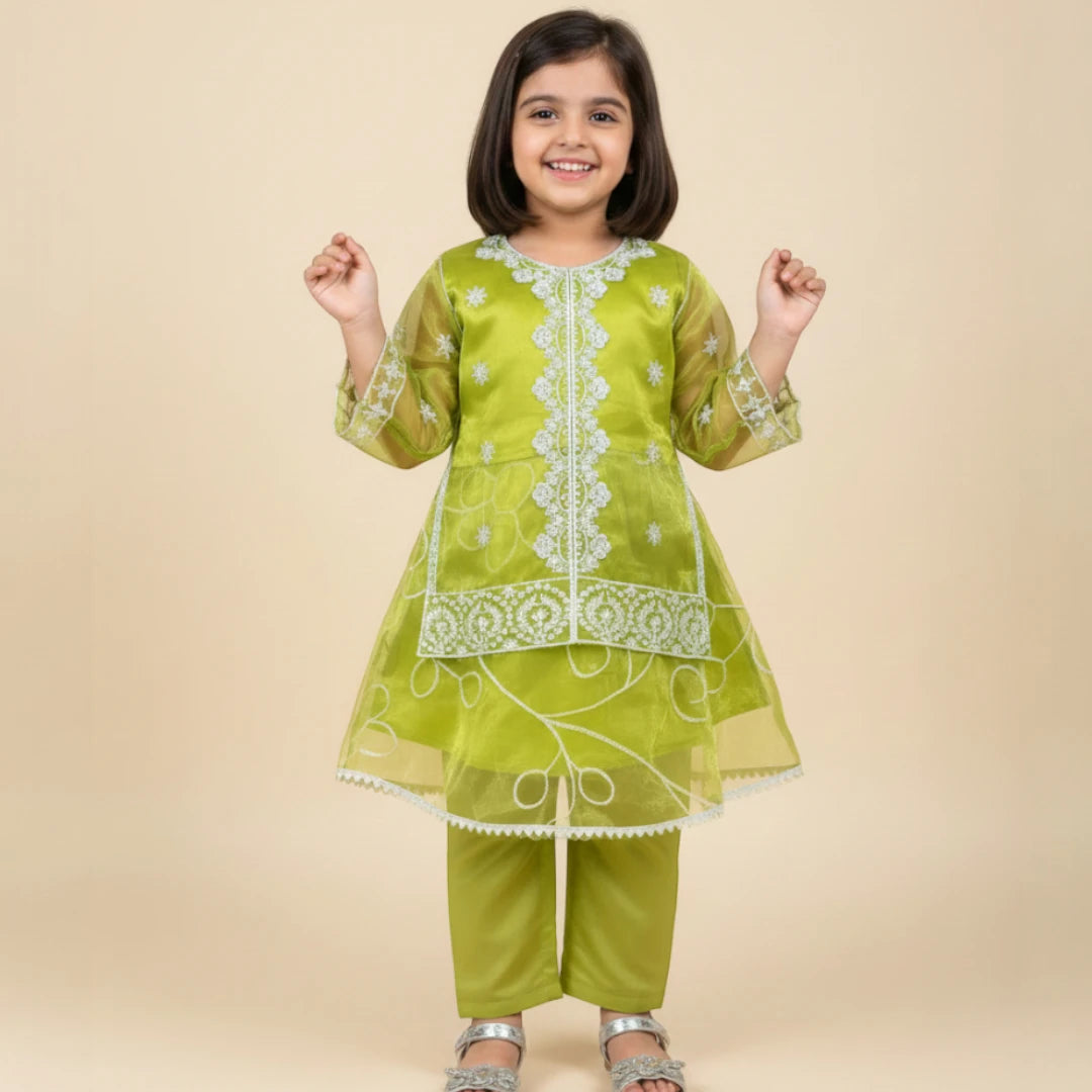 Green Embroidered Fancy Frock Set