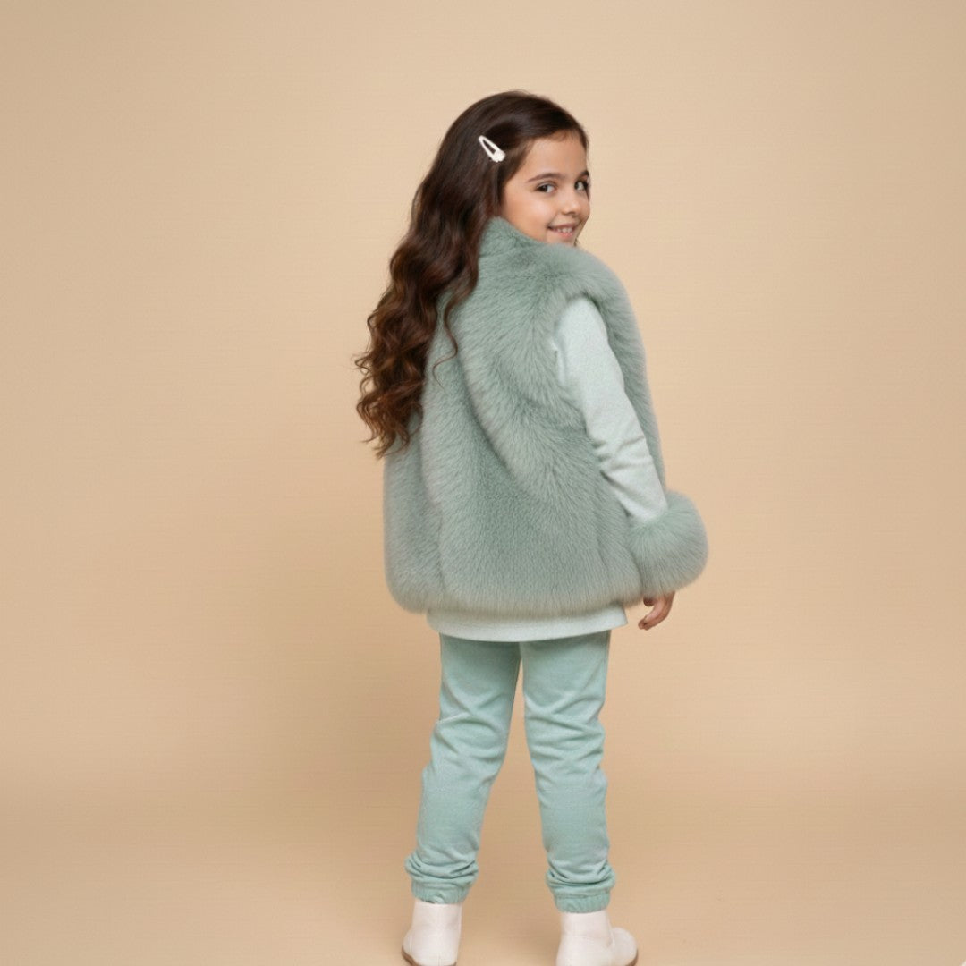 Light Blue Winter Fur Coat and Trouser Shirt Back