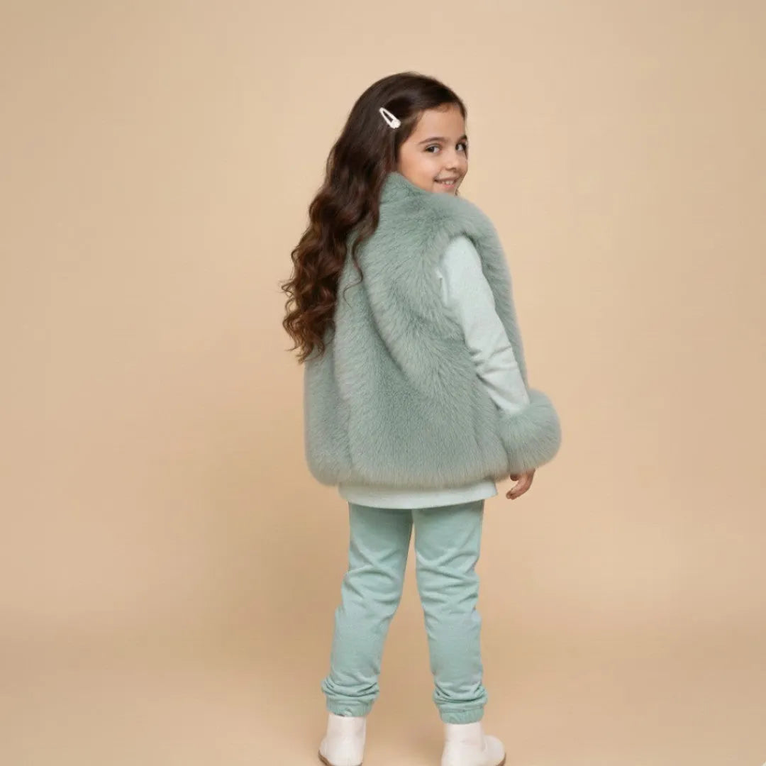 Light Blue Winter Fur Coat and Trouser Shirt Back