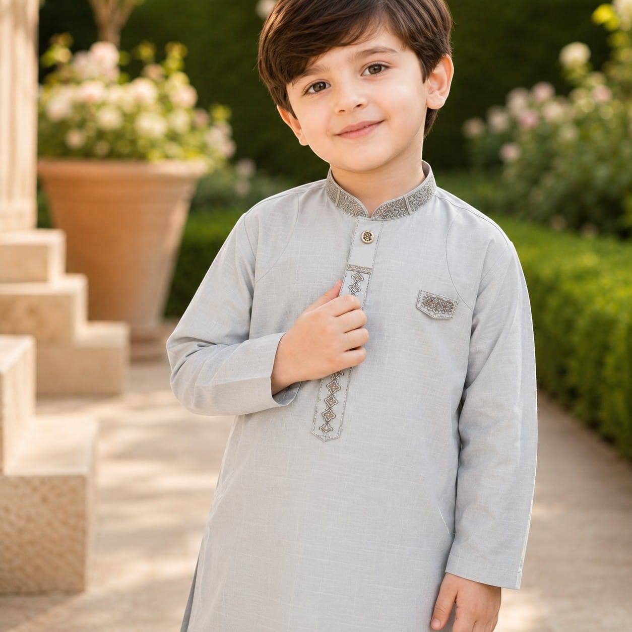 Light_Grey Premium Embroidered Boys Shalwar Kameez