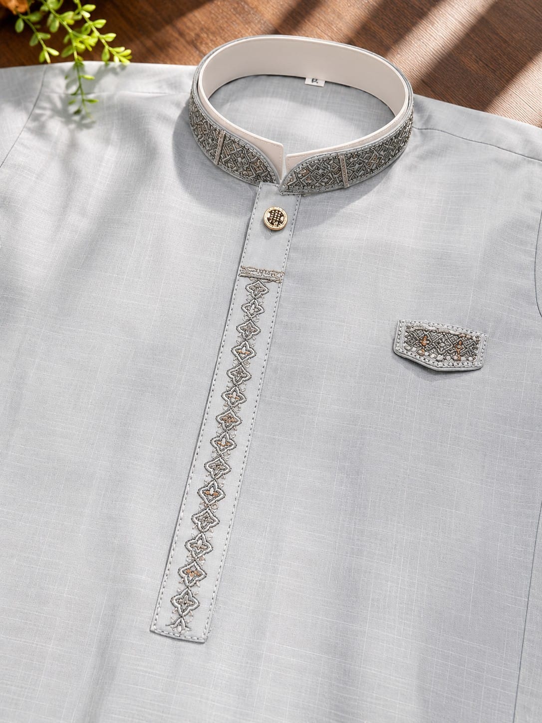 Light Grey Premium Embroidered Boys Shalwar Kameez Closer Look