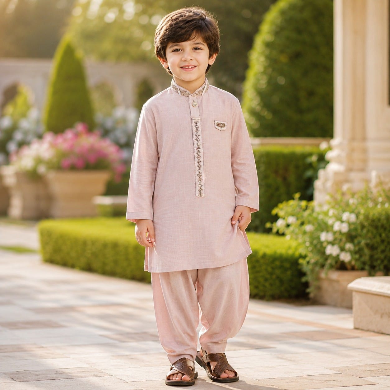 Light Pink Premium Embroidered Boys Shalwar Kameez