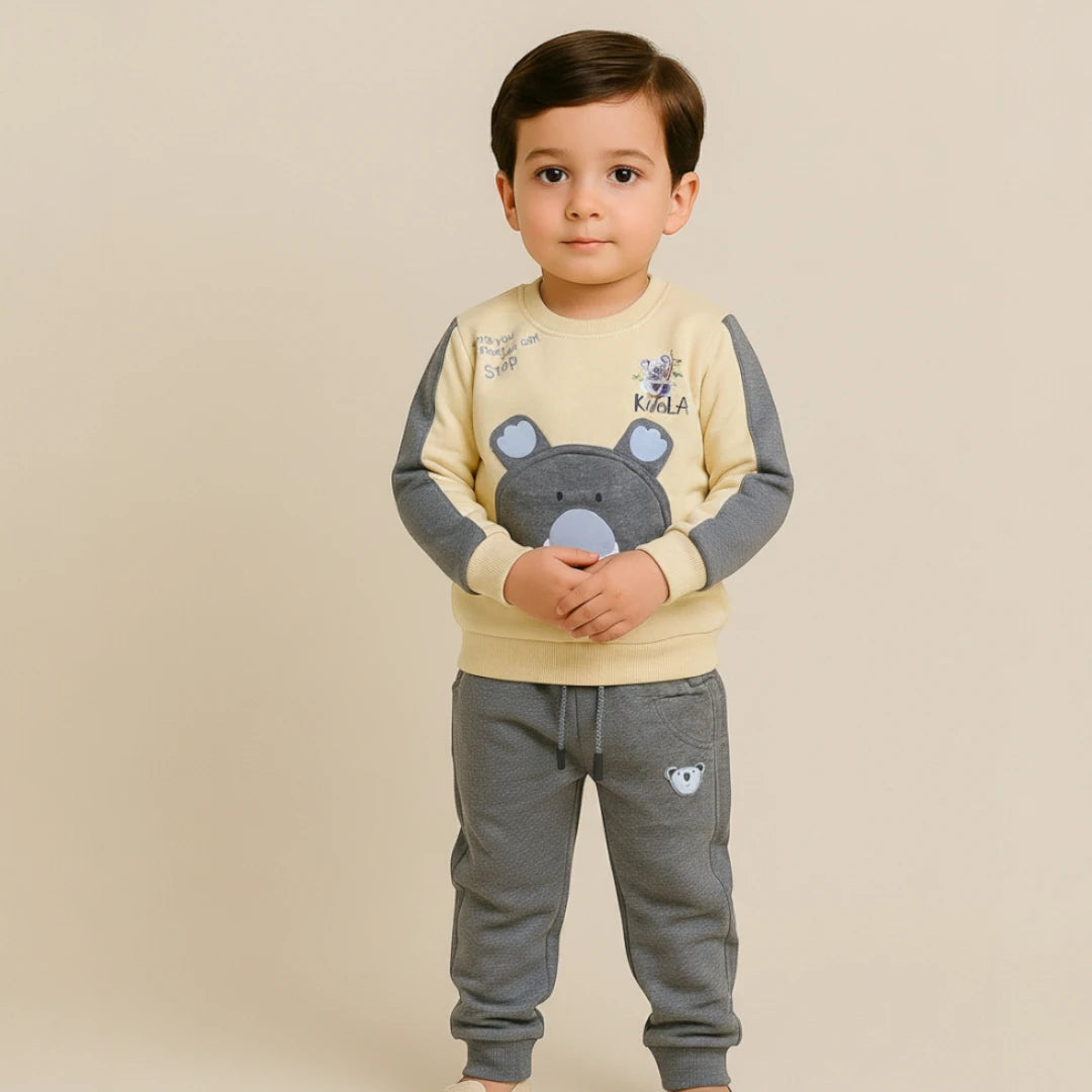 Light Yellow Teddy Bear Tracksuit Set