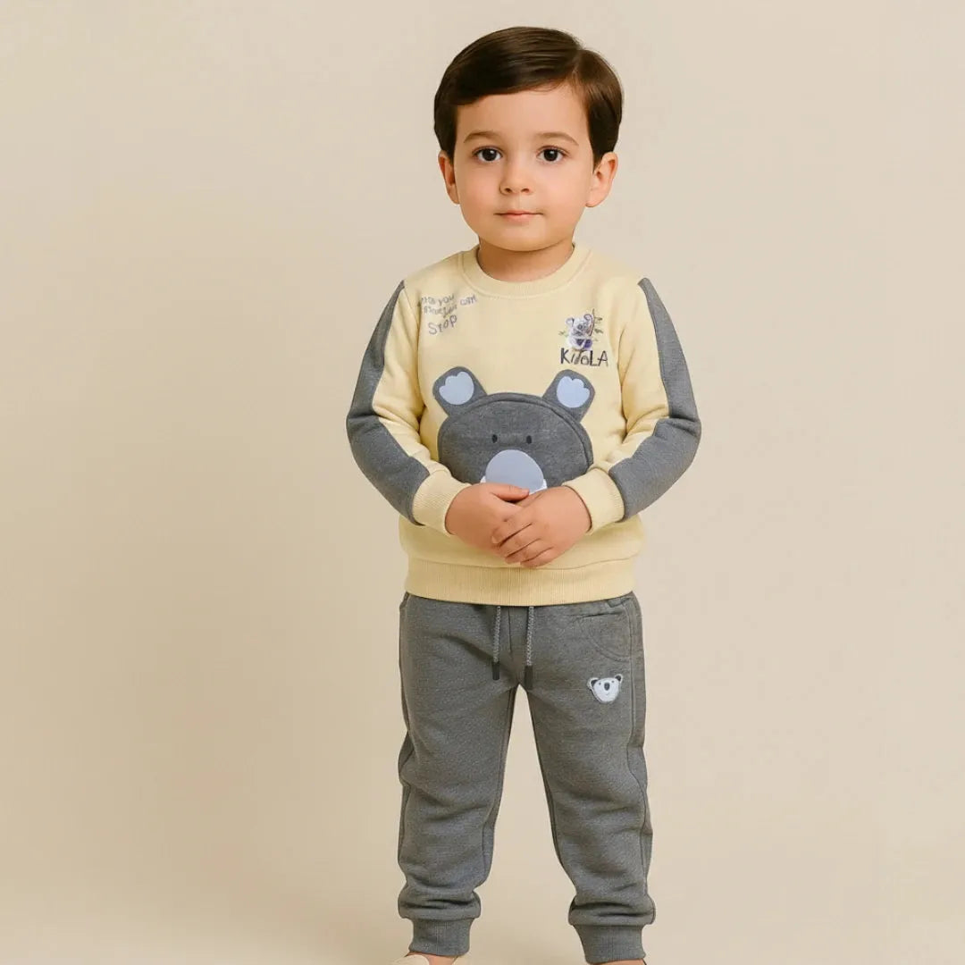 Light Yellow Teddy Bear Tracksuit Set