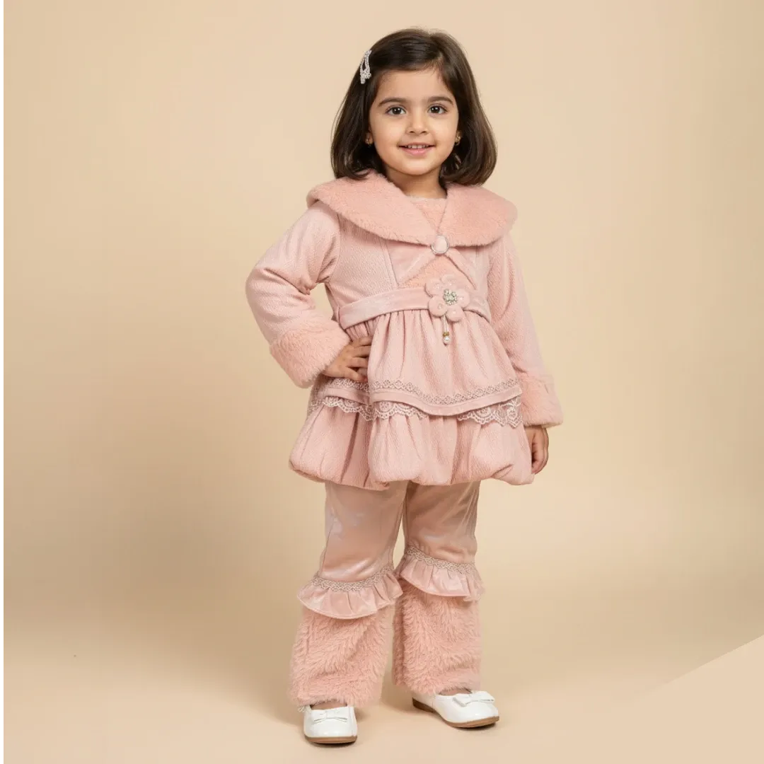 Pink Fur Frock For Girls