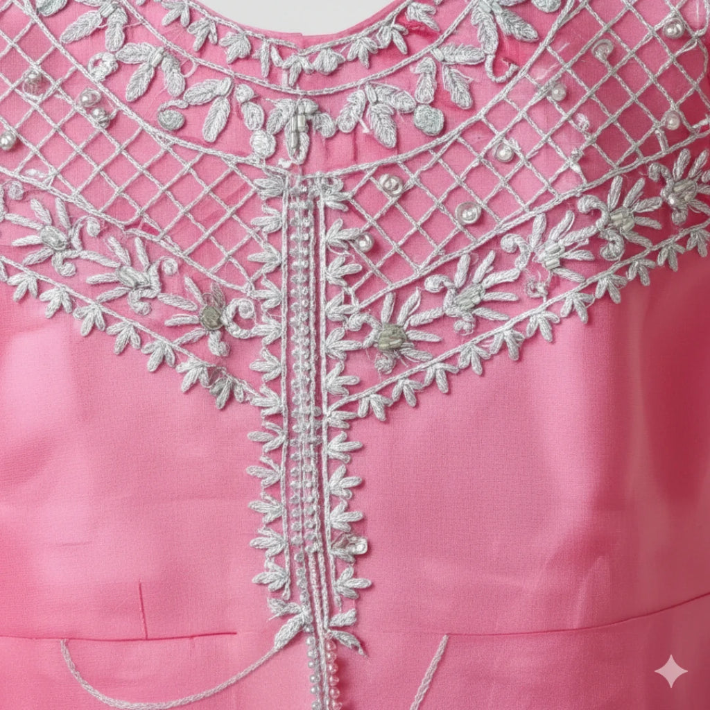 Girls Pink Embroidered Fancy Frock Set