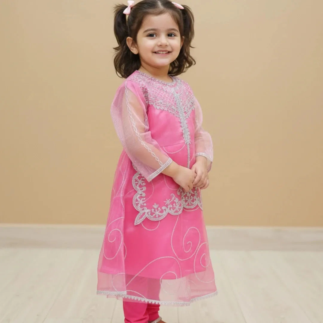 Pink Fancy Embroidery Frock for girls