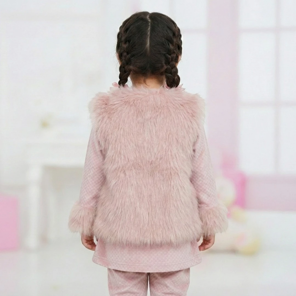 Pink Fur Jacket Winter Outfit For Girls Back