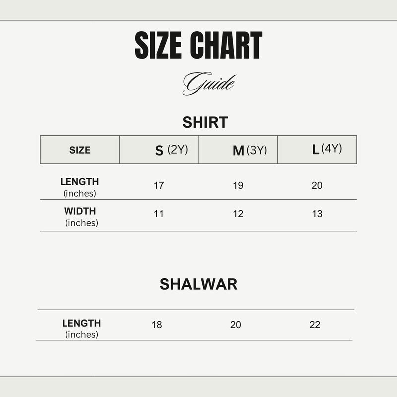 Size chart for Navy Blue Shalwar Kameez
