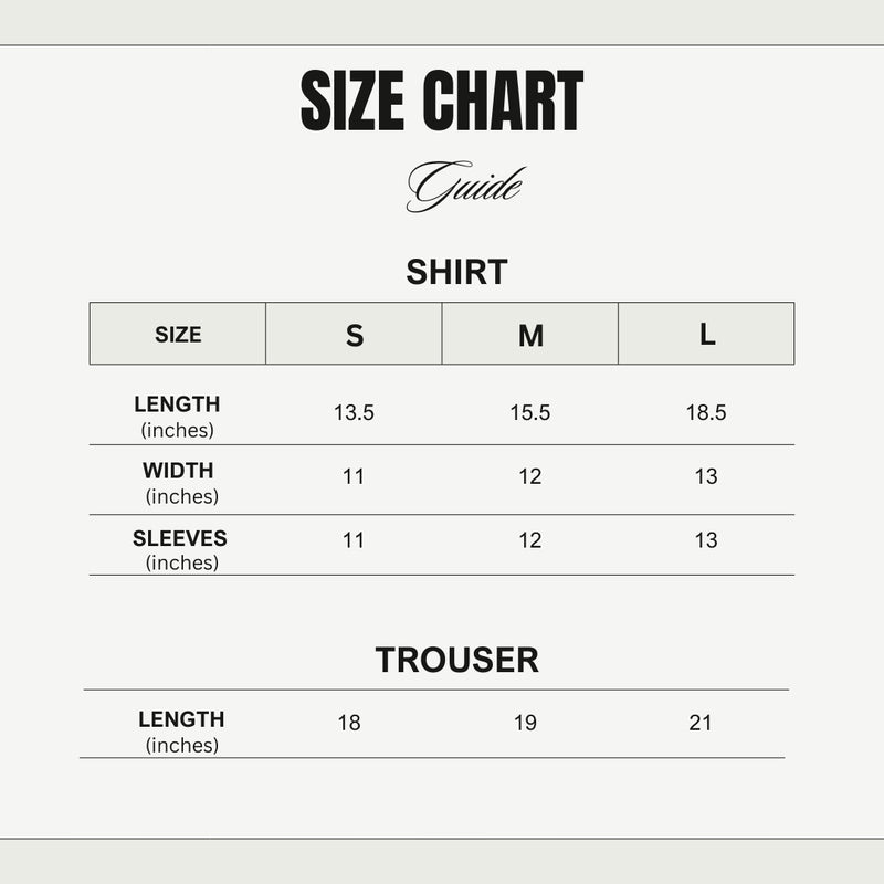 Size chart for Yellow Tracksuit Set