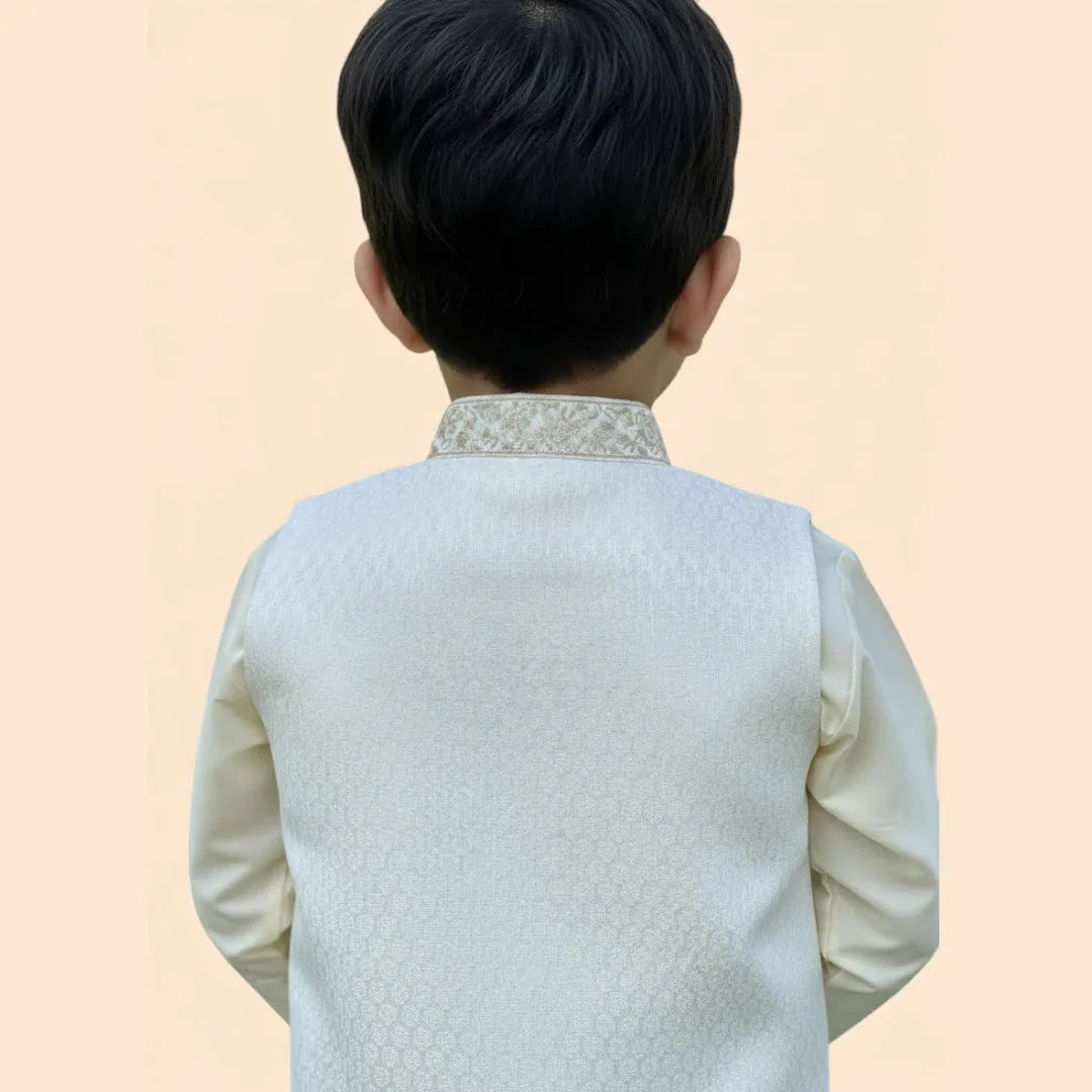 White Cream Shalwar kameez with Waiscoat