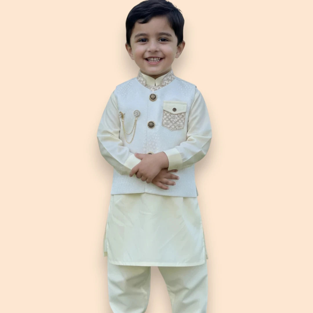 White Cream Shalwar kameez with Waiscoat