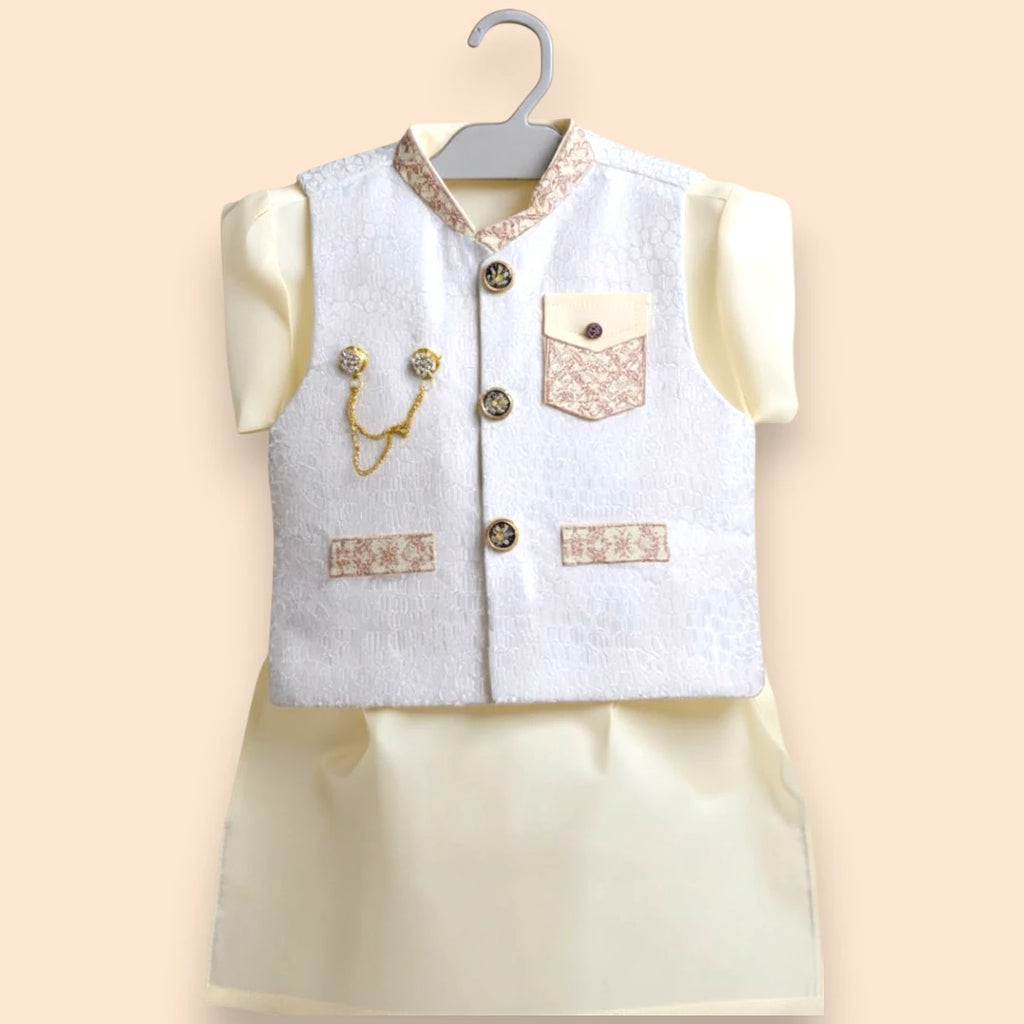 White Cream Shalwar kameez with Waiscoat