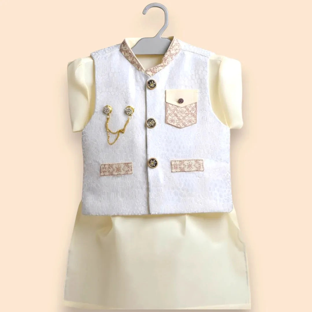 White Cream Shalwar kameez with Waiscoat