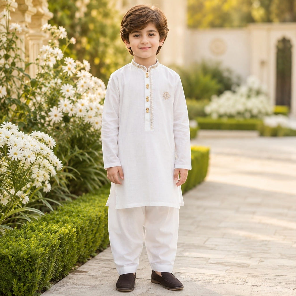 White Shalwar Kameez for Boys