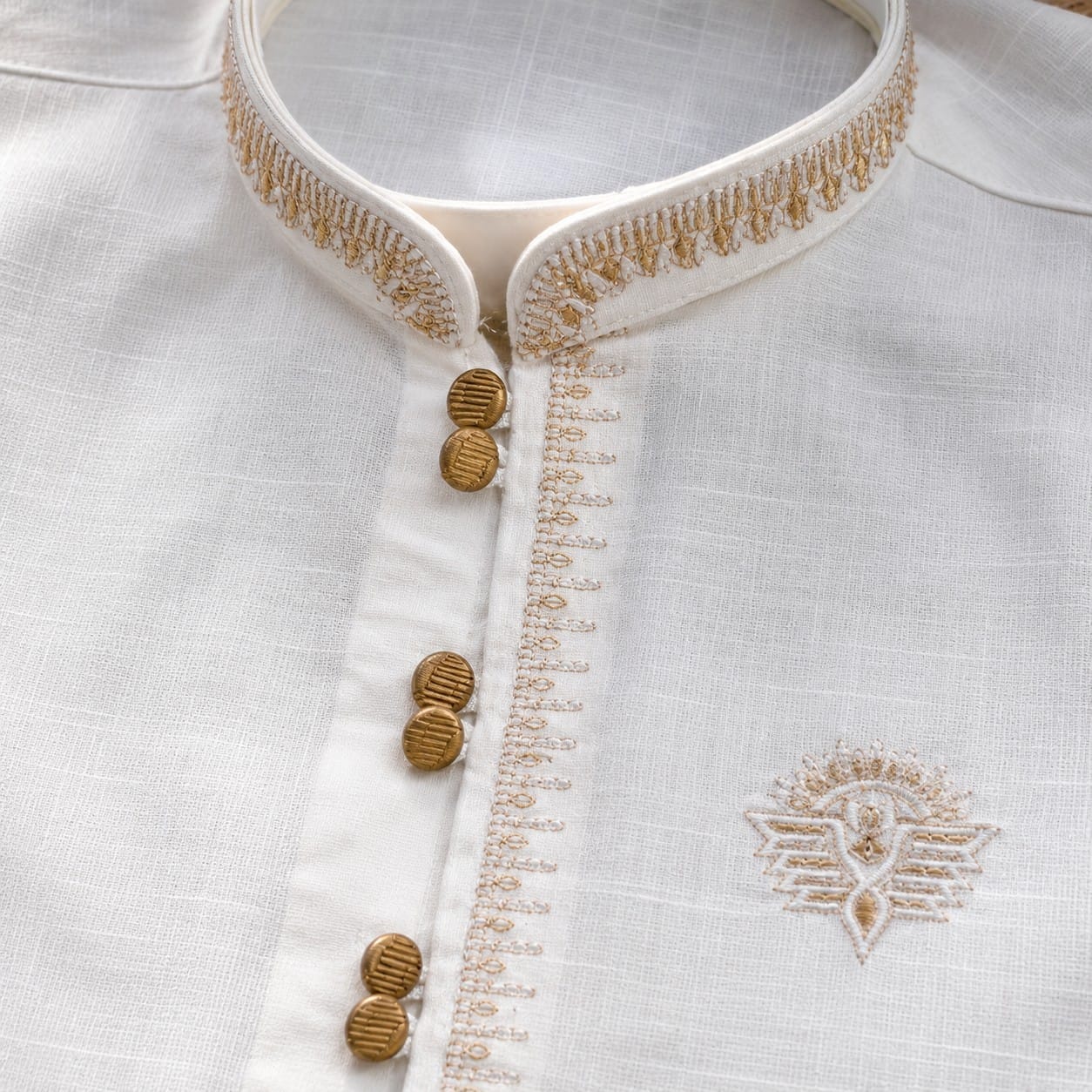 White Shalwar Kameez for Boys neckline design