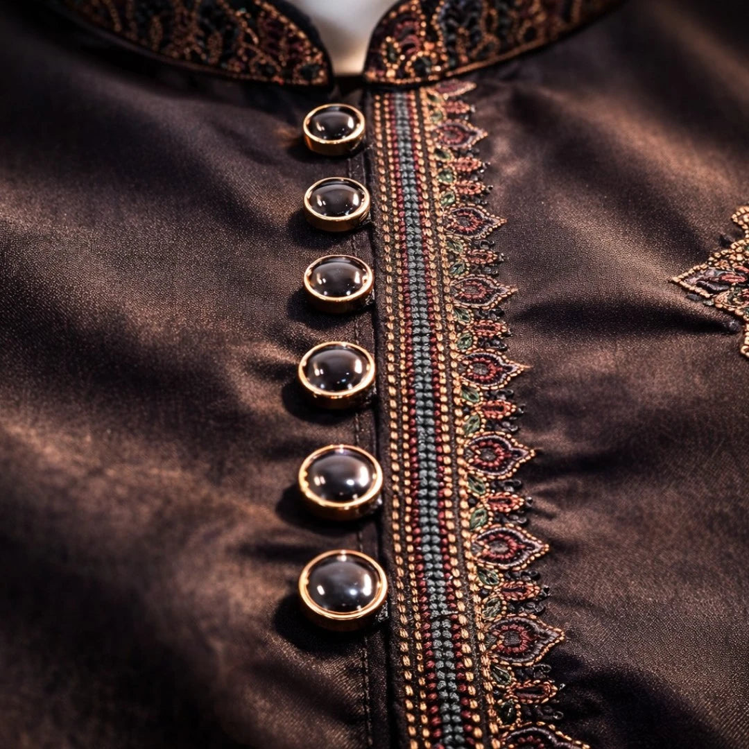 Black boys shalwar kameez with embroidered collar and placket detail, premium kids Eid and wedding outfit,  summer traditional Pakistani boys formal wear for special occasions