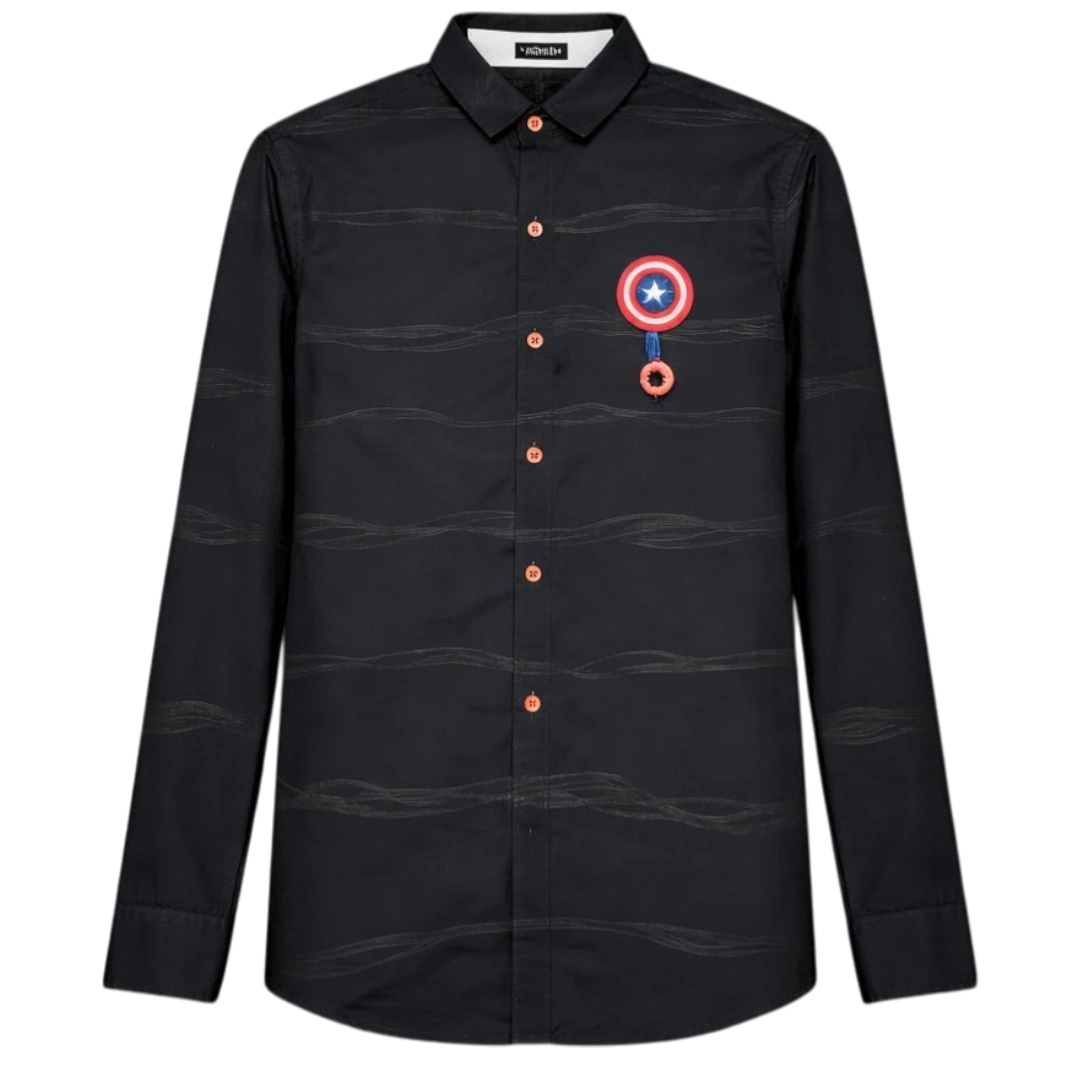 Black boys long sleeve button down shirt with shield patch premium kids party wear shirt for boys stylish formal and casual outfit for Summer and Eid  in Pakistan