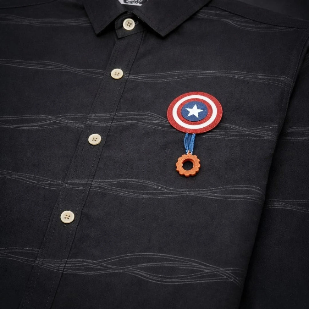 Black boys long sleeve button down shirt with shield patch premium kids party wear shirt for boys stylish formal and casual outfit for Summer and Eid  in Pakistan