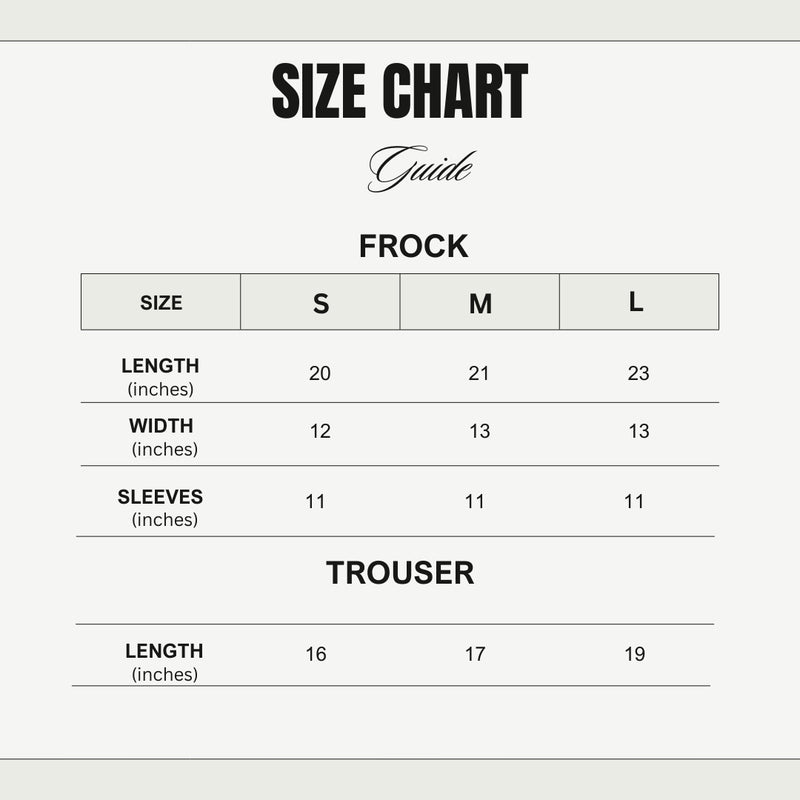 Size chart for Blue Embroidered Frock Set