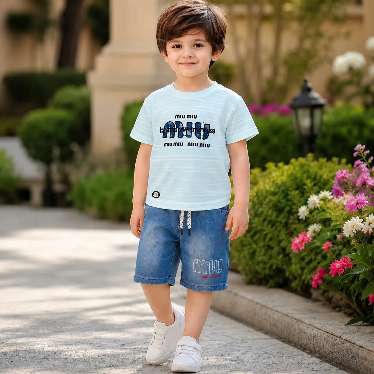 blue jeans shorts and shirt
