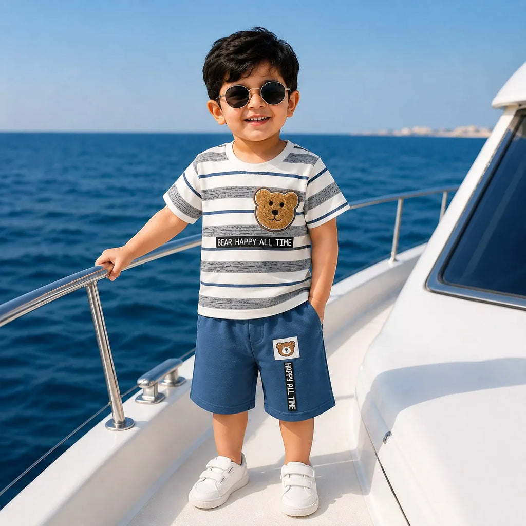 blue teddy bear shorts shirt for summer collection