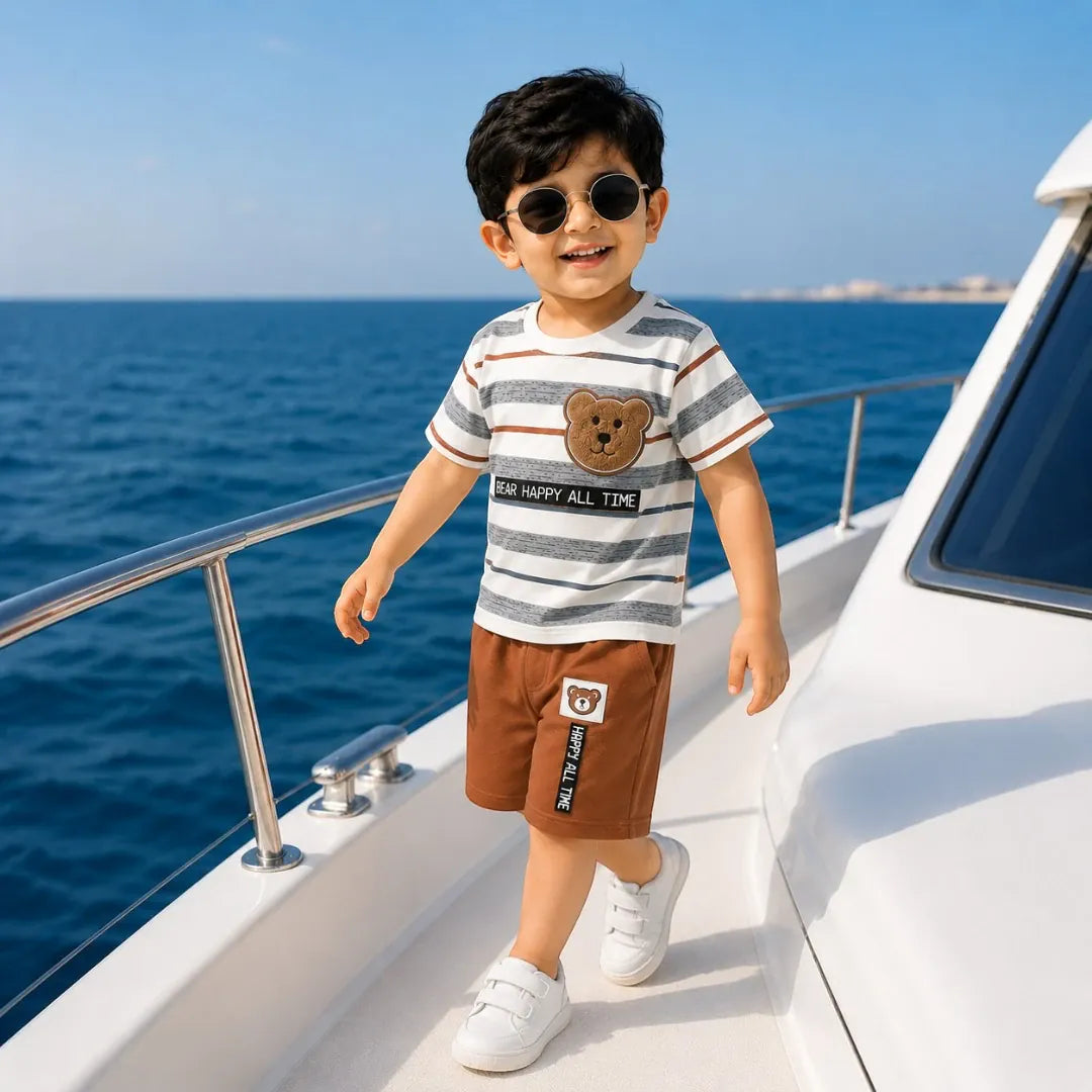 brown teddy bear shorts shirt for summer collection