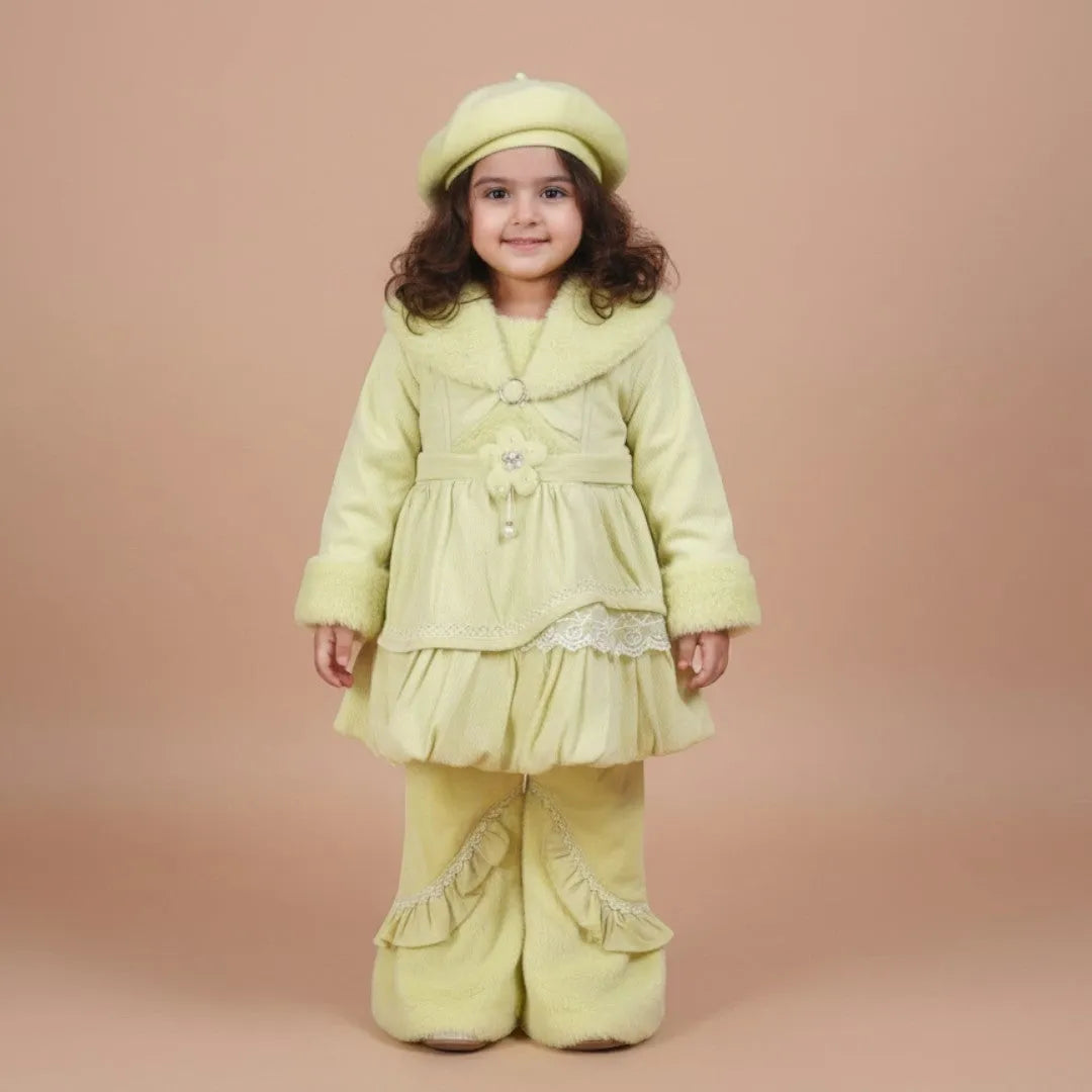 Green Fur Frock Outfit for girls
