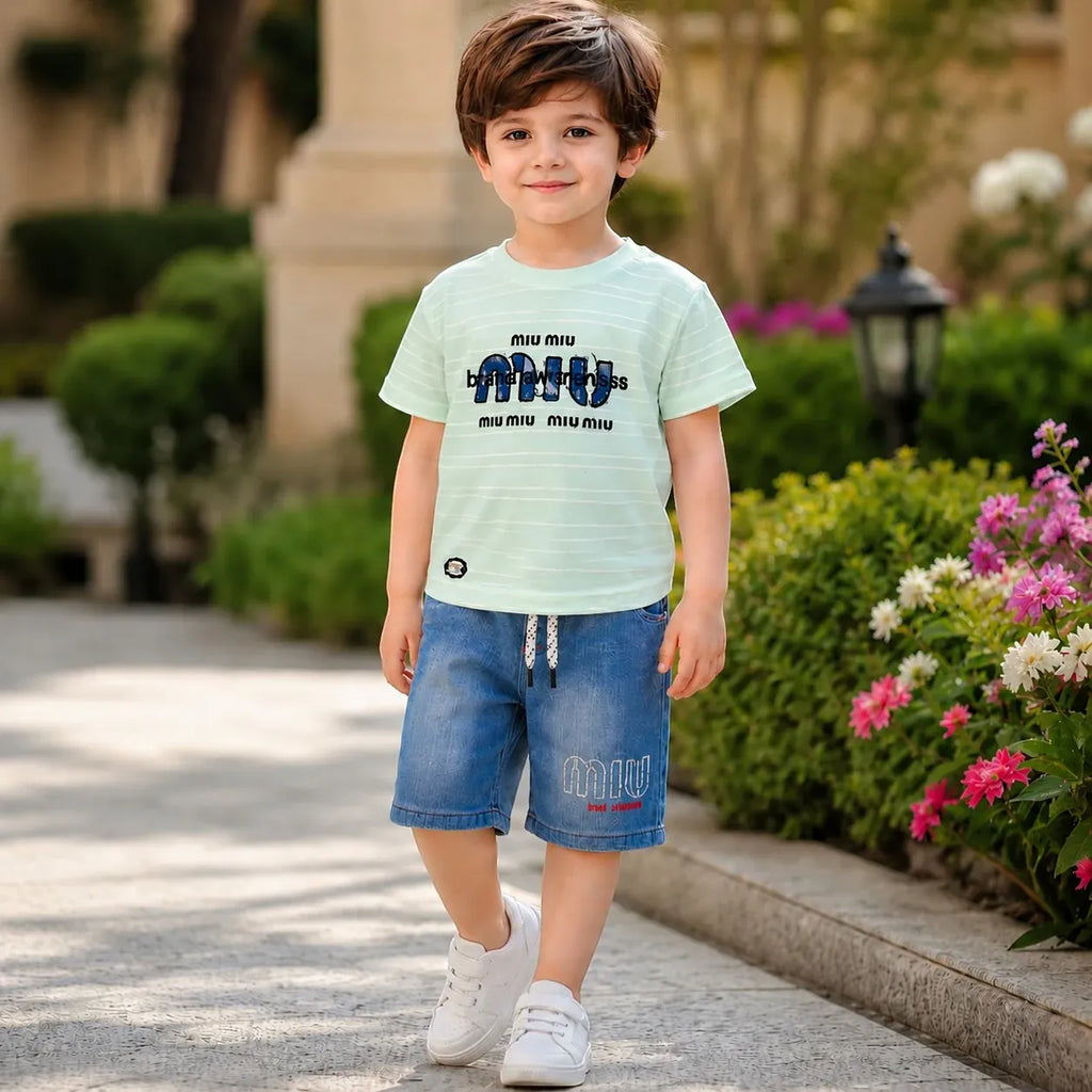 green jeans shorts and shirt