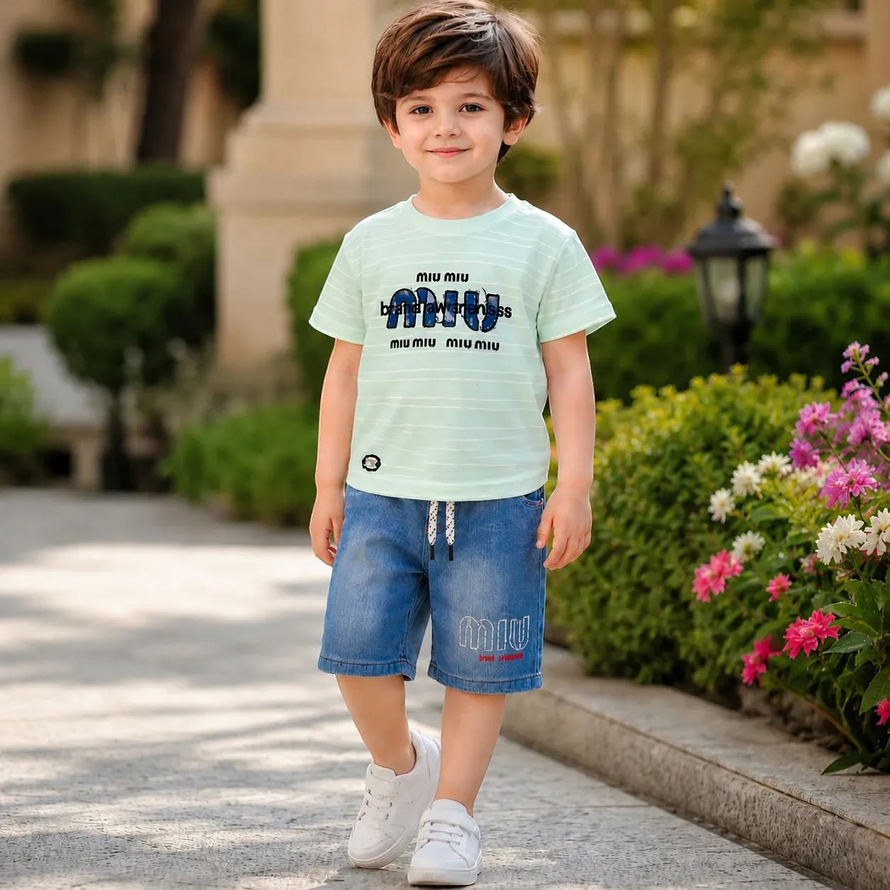 green jeans shorts and shirt